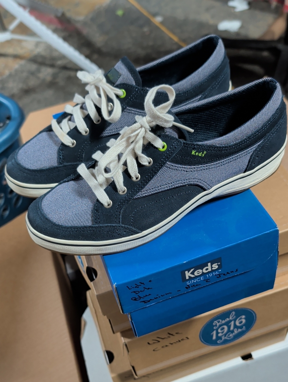 Keds Navy Houndstooth Canvas Suede Lace-Up Sneakers